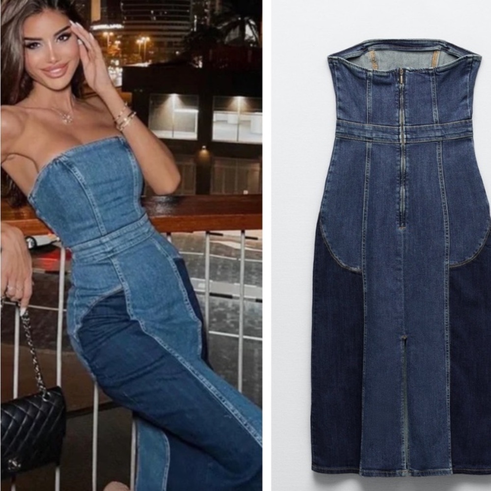 Zara sleeveless Denim Patchwork dress sz Large